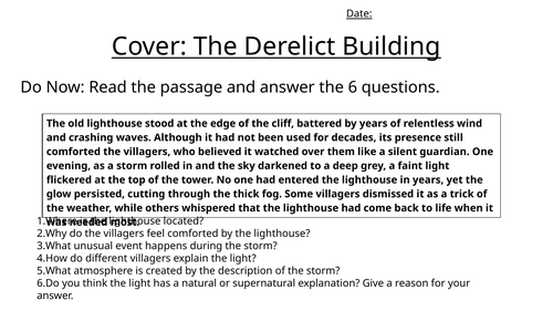 Creative writing cover lesson: Derelict building