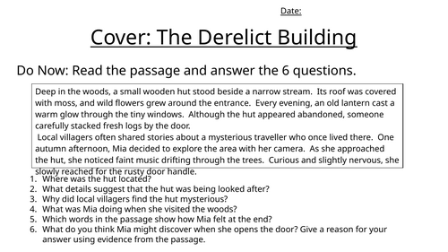 Creative writing cover lesson: Hut in the woods