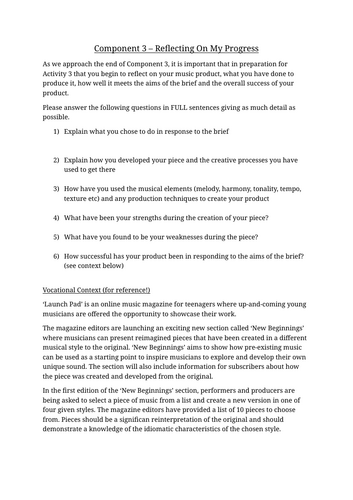 BTEC Tech Award in Music Practice - Component 3 Cover Task