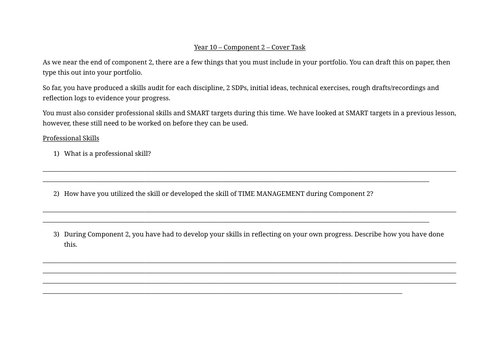 BTEC Tech Award in Music Practice - Skills Development Plan Worksheet