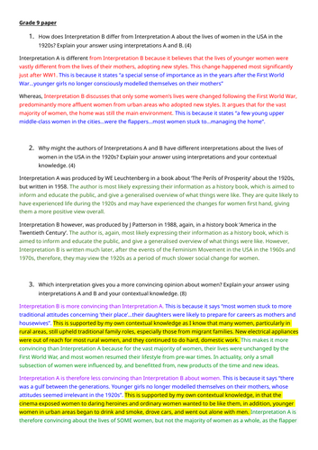 AQA America, 1920-73 Grade 9 Model Answer Paper