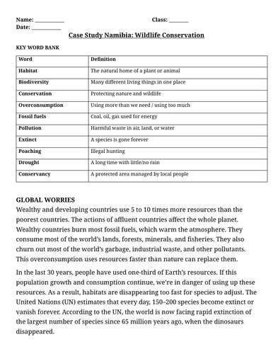 Habitat Preservation Case Study – Namibia Wildlife Conservation | KS3 Geography
