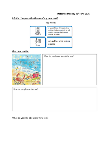 A first book of the sea - Lesson 1 exploring the text Bookwrites