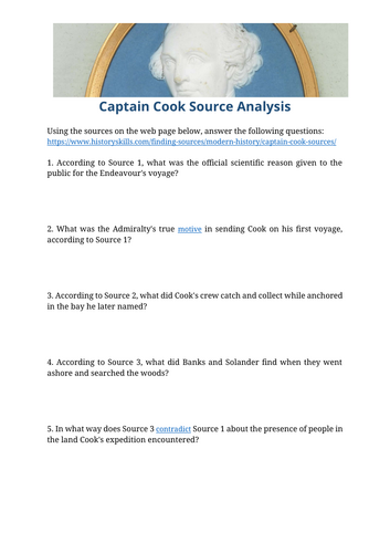 Captain James Cook Source Analysis Worksheet