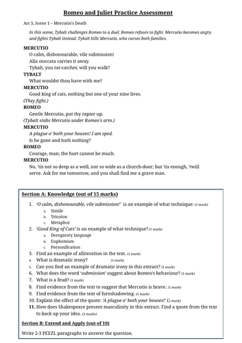 Practice Assessments: Romeo and Juliet