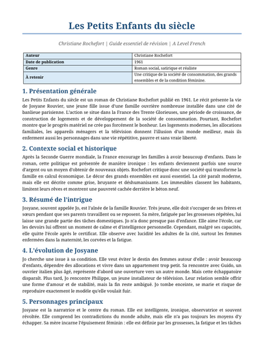 Les Petits Enfants du siècle - Christiane Rochefort – Essential Revision Guide