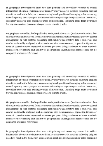 Coastal Fieldwork Booklet (sea defences)