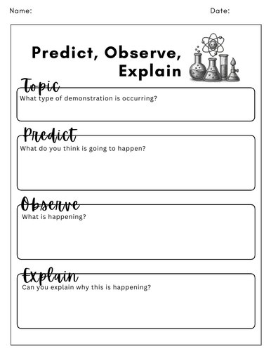 Predict, Observe, Explain Scientific Blank Worksheet