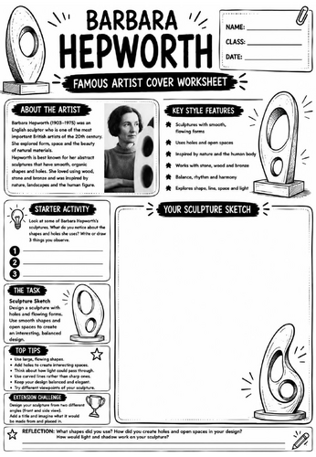 Barbara Hepworth Famous Artist Cover Worksheet | KS3 Art Cover Lesson