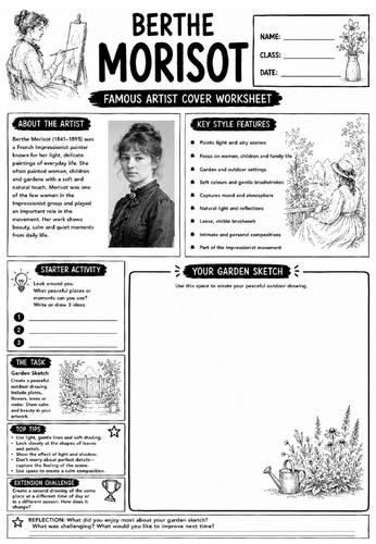Berthe Morisot Famous Artist Cover Worksheet | KS3 Art Cover Lesson