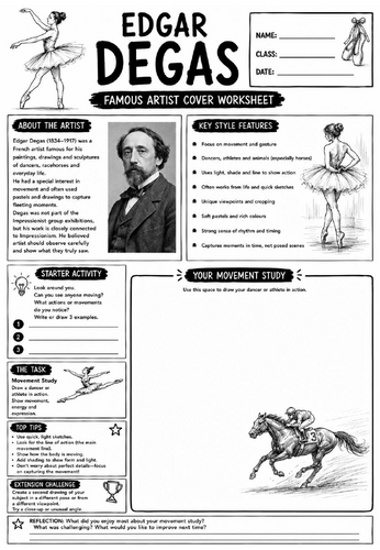 Edgar Degas Famous Artist Cover Worksheet | KS3 Art Cover Lesson