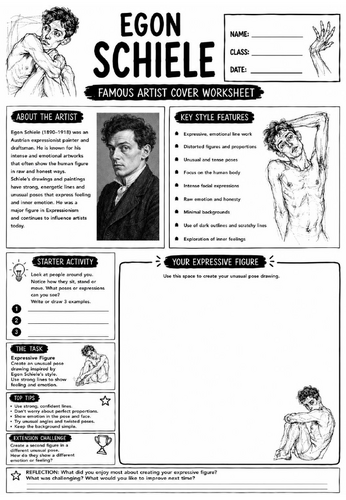 Egon Schiele Famous Artist Cover Worksheet | KS3 Art Cover Lesson