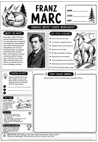 Franz Marc Famous Artist Cover Worksheet | KS3 Art Cover Lesson