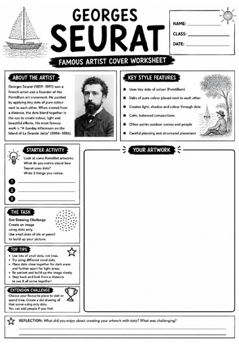 Georges Seurat Famous Artist Cover Worksheet | KS3 Art Cover Lesson