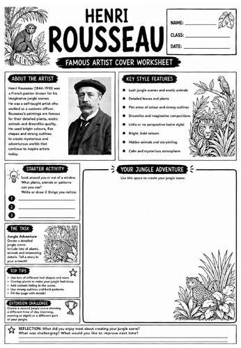 Henri Rousseau Famous Artist Cover Worksheet | KS3 Art Cover Lesson