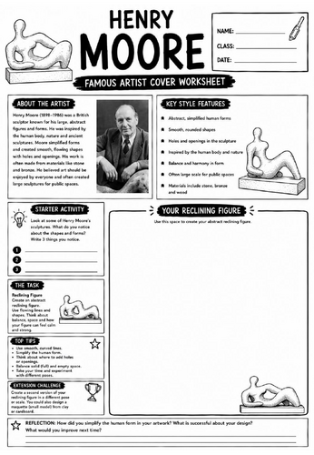 Henry Moore Famous Artist Cover Worksheet | KS3 Art Cover Lesson