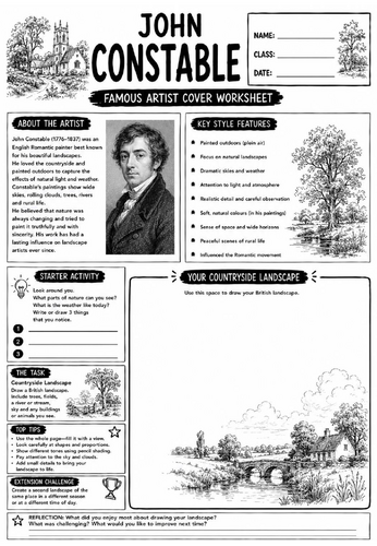 John Constable Famous Artist Cover Worksheet | KS3 Art Cover Lesson