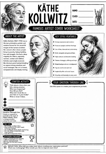 Käthe Kollwitz Famous Artist Cover Worksheet | KS3 Art Cover Lesson