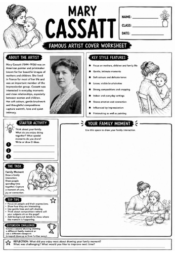 Mary Cassatt Famous Artist Cover Worksheet | KS3 Art Cover Lesson