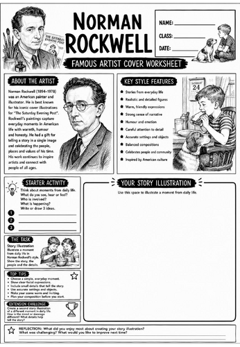 Norman Rockwell Famous Artist Cover Worksheet | KS3 Art Cover Lesson