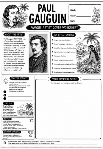 Paul Gauguin Famous Artist Cover Worksheet | KS3 Art Cover Lesson