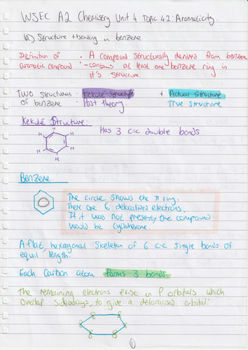 WJEC A level Chemistry A2 Unit 4 Topic 4.2: Aromaticity notes