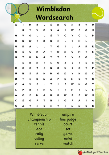Wimbledon Themed Wordsearch