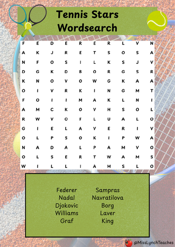 Tennis Superstars Wordsearch