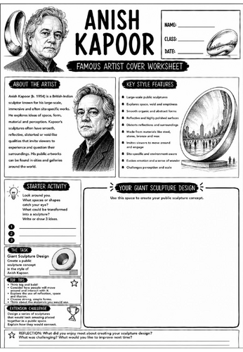 Anish Kapoor Famous Artist Cover Worksheet | KS3 Art Cover Lesson
