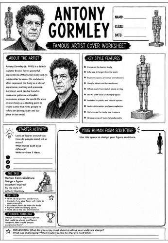 Antony Gormley Famous Artist Cover Worksheet | KS3 Art Cover Lesson