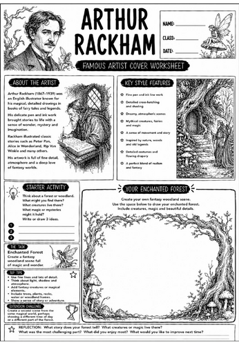 Arthur Rackham Famous Artist Cover Worksheet | KS3 Art Cover Lesson