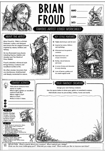 Brian Froud Famous Artist Cover Worksheet | KS3 Art Cover Lesson