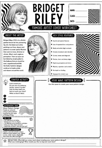 Bridget Riley Famous Artist Cover Worksheet | KS3 Art Cover Lesson