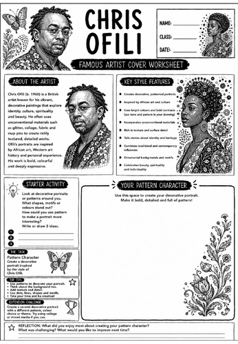 Chris Ofili Famous Artist Cover Worksheet | KS3 Art Cover Lesson