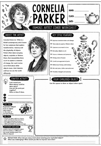 Cornelia Parker Famous Artist Cover Worksheet | KS3 Art Cover Lesson
