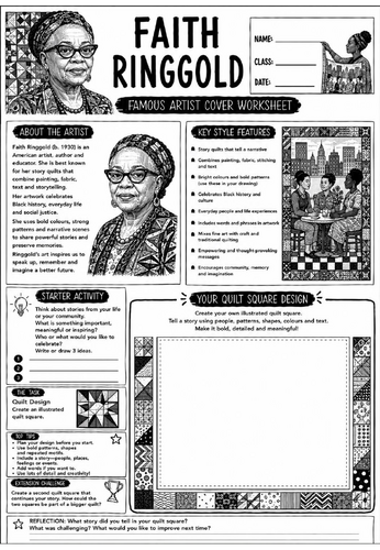 Faith Ringgold Famous Artist Cover Worksheet | KS3 Art Cover Lesson