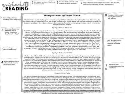 GCSE Sikhism The expression of Equality Guided Reading