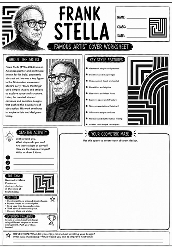 Frank Stella Famous Artist Cover Worksheet | KS3 Art Cover Lesson