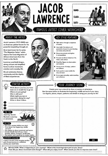 Jacob Lawrence Famous Artist Cover Worksheet | KS3 Art Cover Lesson