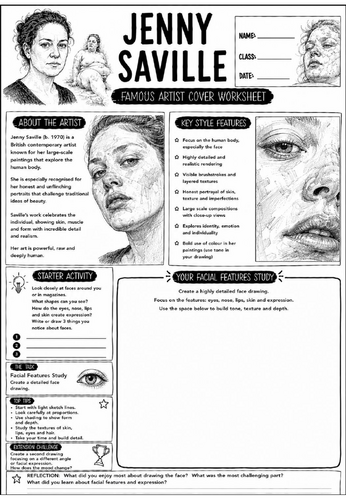 Jenny Saville Famous Artist Cover Worksheet | KS3 Art Cover Lesson