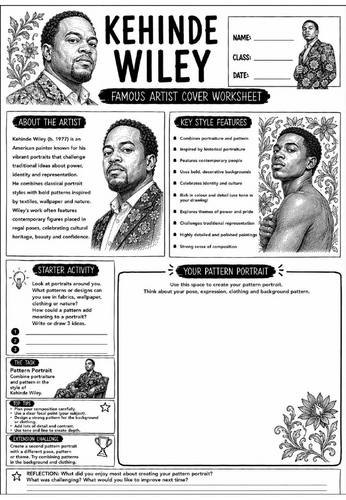 Kehinde Wiley Famous Artist Cover Worksheet | KS3 Art Cover Lesson