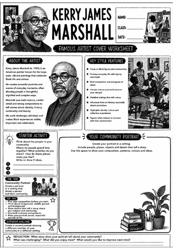 Kerry James Marshall Famous Artist Cover Worksheet | KS3 Art Cover Lesson