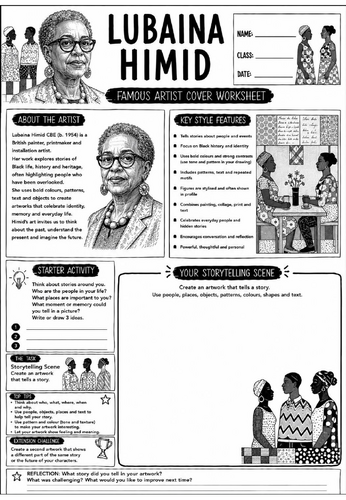 Lubaina Himid Famous Artist Cover Worksheet | KS3 Art Cover Lesson