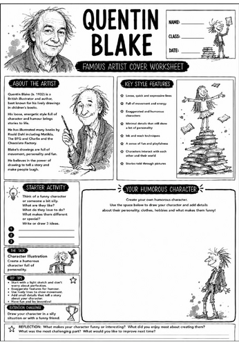 Quentin Blake Famous Artist Cover Worksheet | KS3 Art Cover Lesson