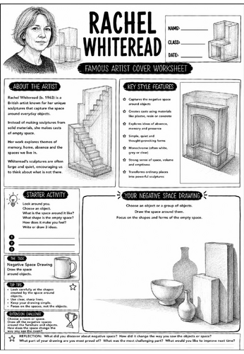 Rachel Whiteread Famous Artist Cover Worksheet | KS3 Art Cover Lesson