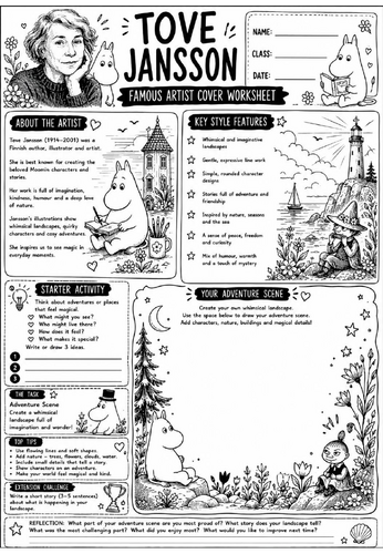 Tove Jansson Famous Artist Cover Worksheet | KS3 Art Cover Lesson