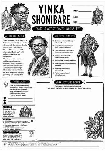 Yinka Shonibare Famous Artist Cover Worksheet | KS3 Art Cover Lesson