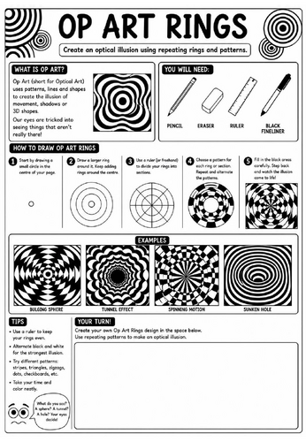 Creative Art Cover Worksheet – Op Art Rings | KS3 Art Cover Lesson | Optical Illusion Drawing