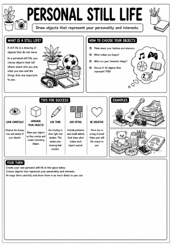 Creative Art Cover Worksheet – Personal Still Life | KS3 Art Cover Lesson | Observational Drawing Ac