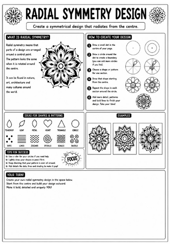 Creative Art Cover Worksheet – Radial Symmetry Design | KS3 Art Cover Lesson | Pattern Drawing Activ